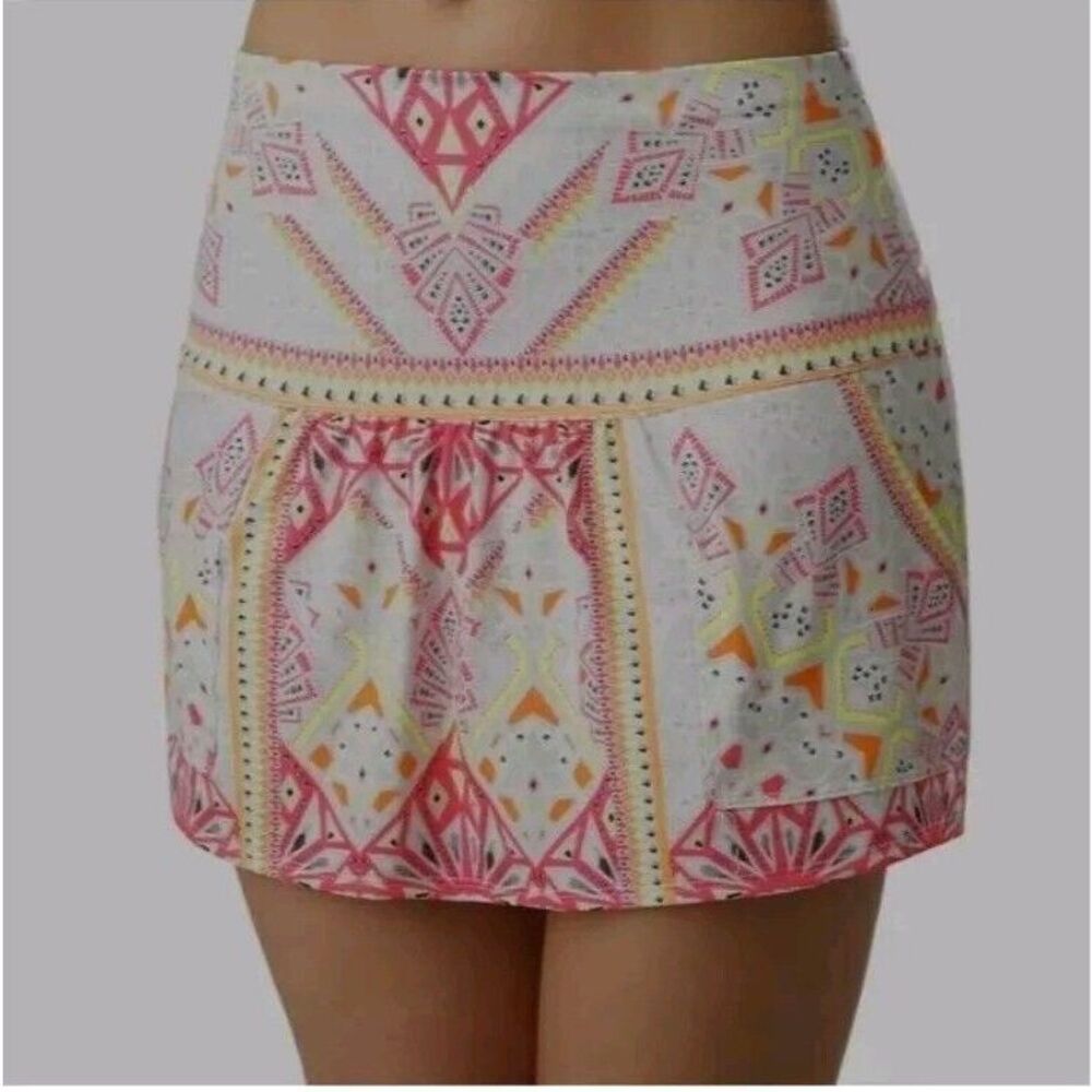 Lucky in Love White Mini Skirt with Pink & Yellow Tribal Print